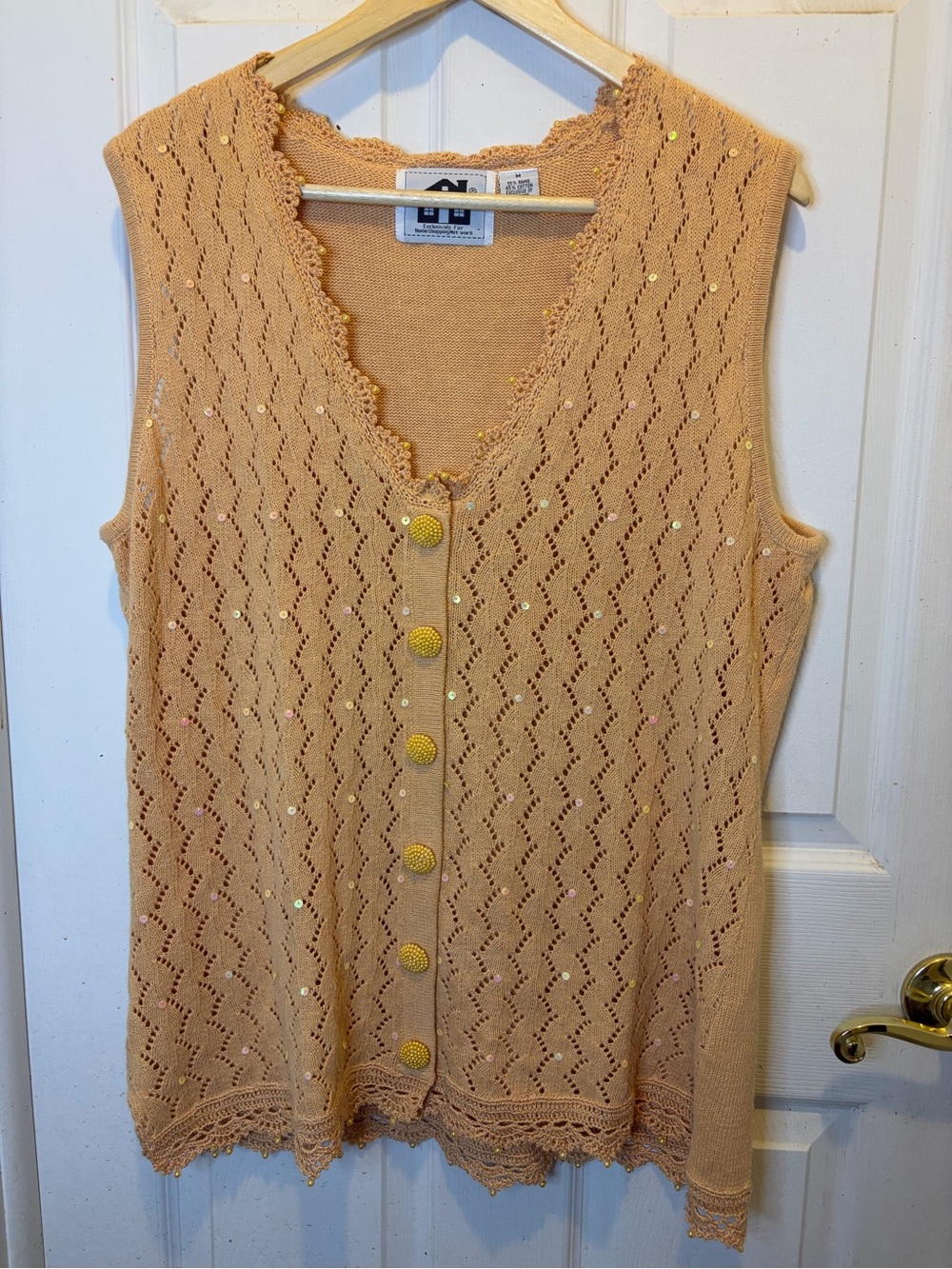 Vintage Storybook Knits Cottagecore Grannycore Peach Crochet-Trim Knit Vest